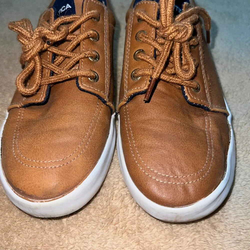 Nautica Sz 3 Youth Leather Brown Tan Lace Up Casual‎ S03